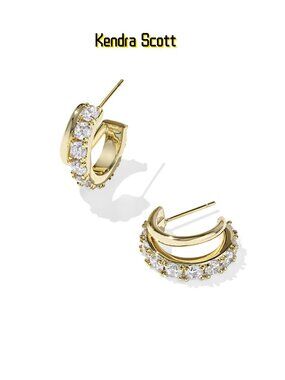 Livy Gold Huggie Earrings in White Crystal